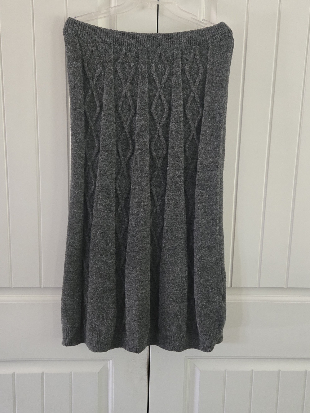 Grey Cable Knit Midi Skirt - Flared Sweater Skirt Winter Chic L